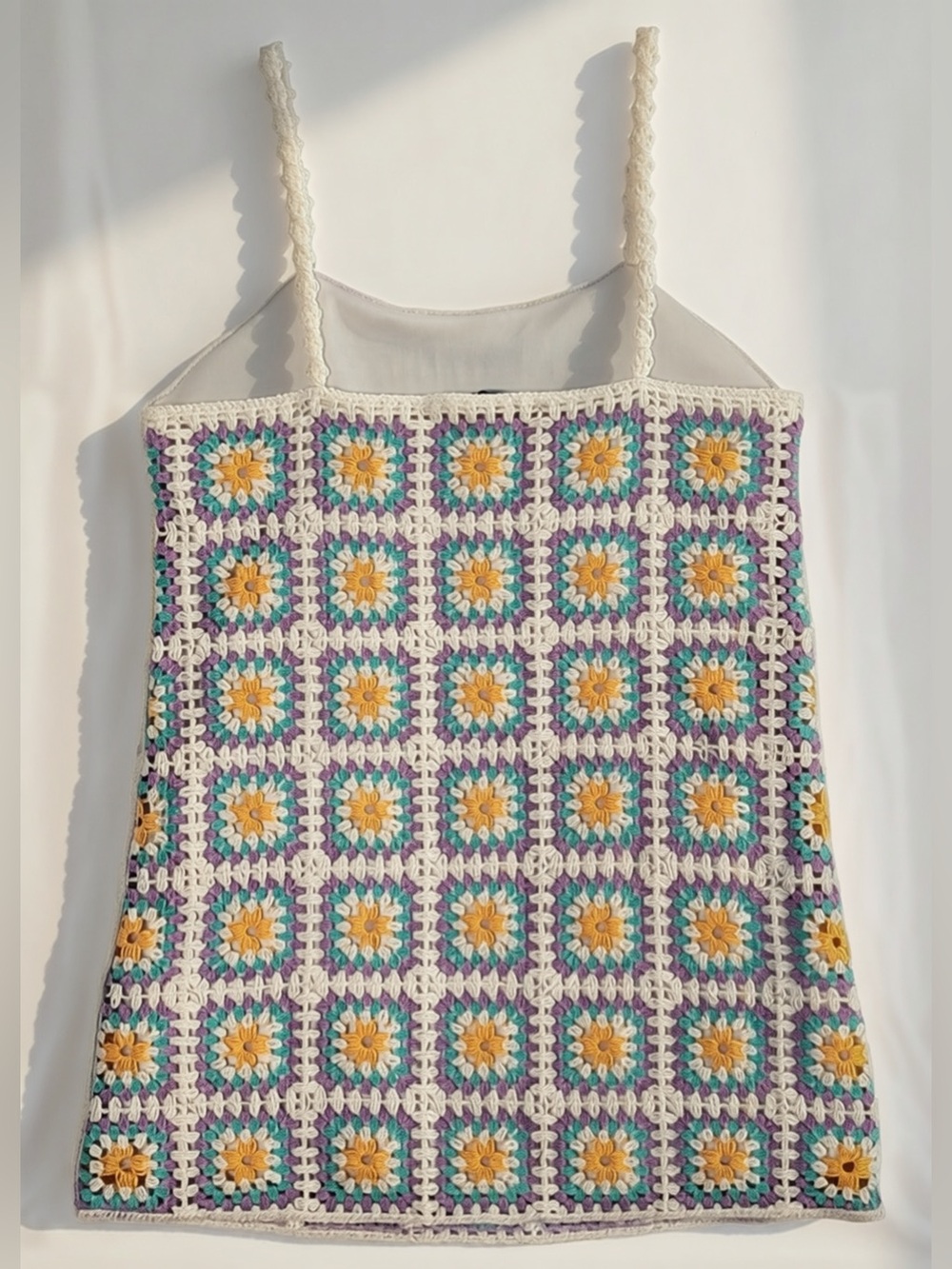 Zara Crochet Granny Square Mini Dress Boho Coastal Grandma | Large | Retro Indie - Picture 4 of 5